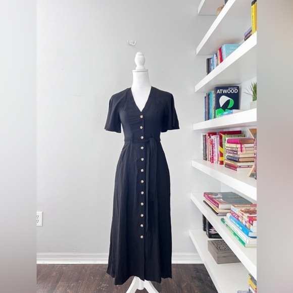 Whistles Women's Black Anita Button-Through Belted A-Line Dress Size US 2 - Picture 2 of 16